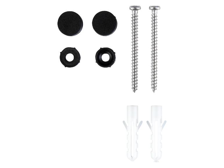 Schroeven, pluggen en plastic dopjes voor bevestiging.