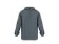 Donkergrijze herenhoodie met capuchon, trekkoord en lange mouwen.