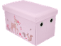 Roze opbergdoos met deksel en bosdiertekeningen zoals een hertje, egel en eekhoorn.