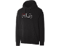 Zwarte hoodie met wit contourlogo op de voorkant.