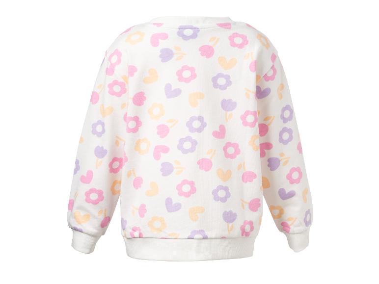 Wit kinder sweatshirt met kleurrijk bloemen- en hartenpatroon.