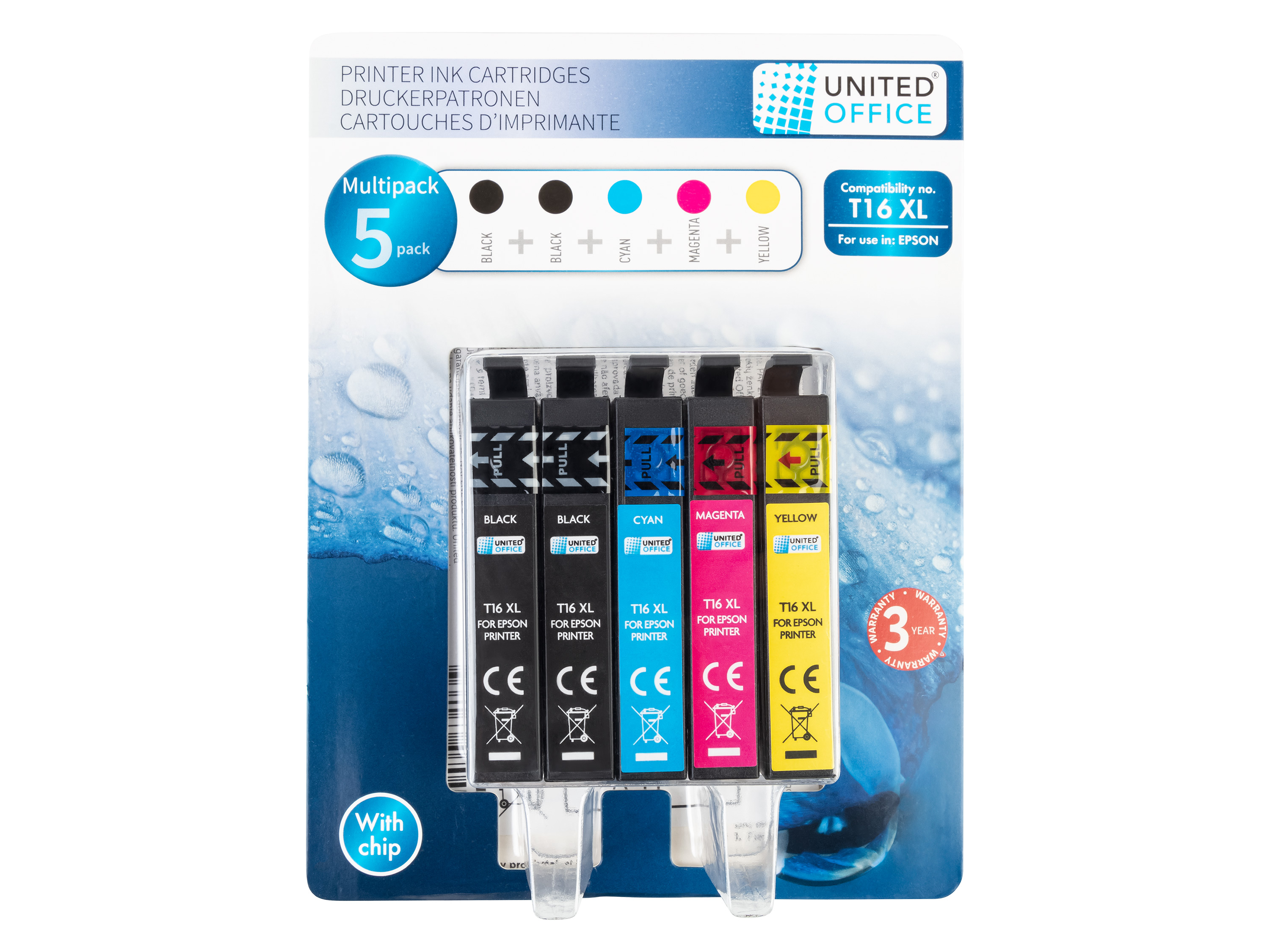 UNITED OFFICE Printercartridges, 5 stuks, Epson (Multiverpakking 16XL)