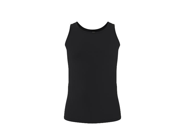 Zwart heren mouwloos shirt, eenvoudig en aansluitend.