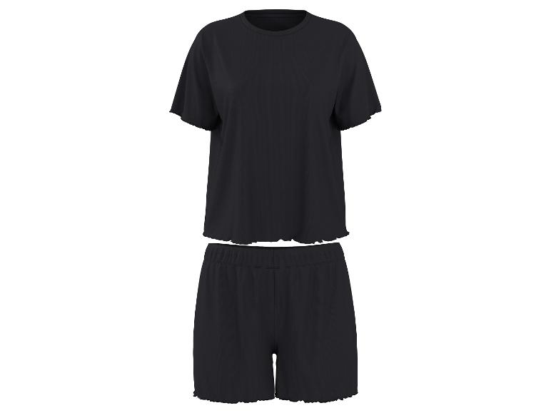 Zwarte tweedelige damespyjamaset met T-shirt en korte broek