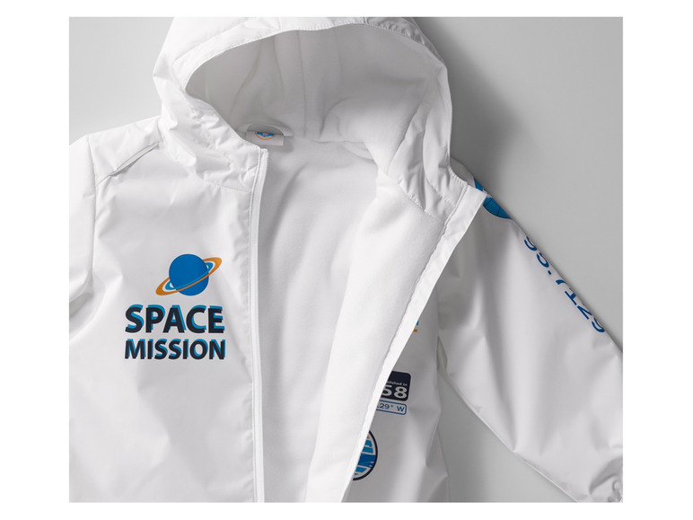 Witte jas met capuchon met 'Space Mission' logo