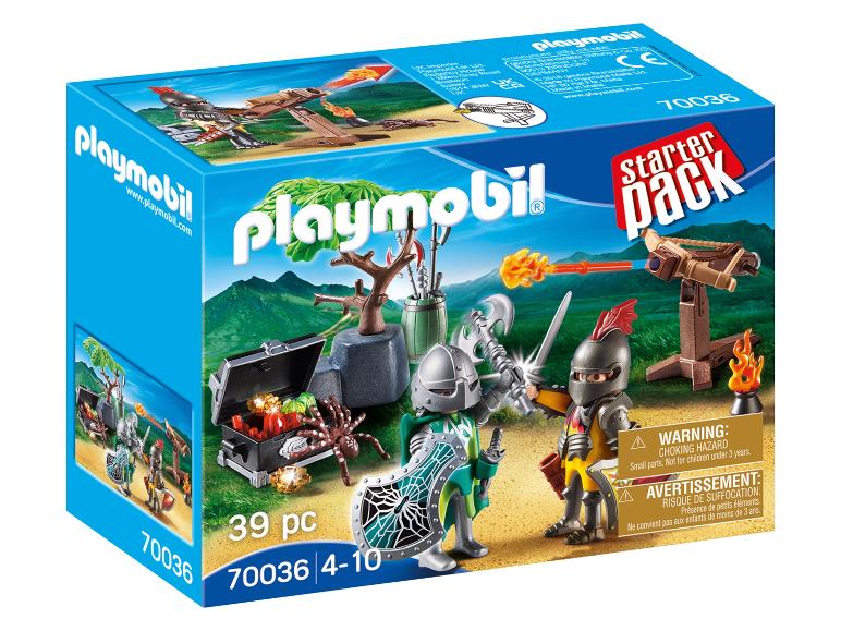 Playmobil Starter Pack met twee ridders, een schatkist en een katapult.