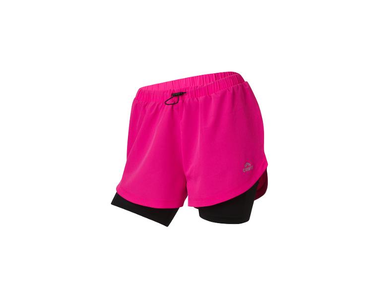 Roze Crivit dames hardloopshorts met ingebouwde onderbroek.