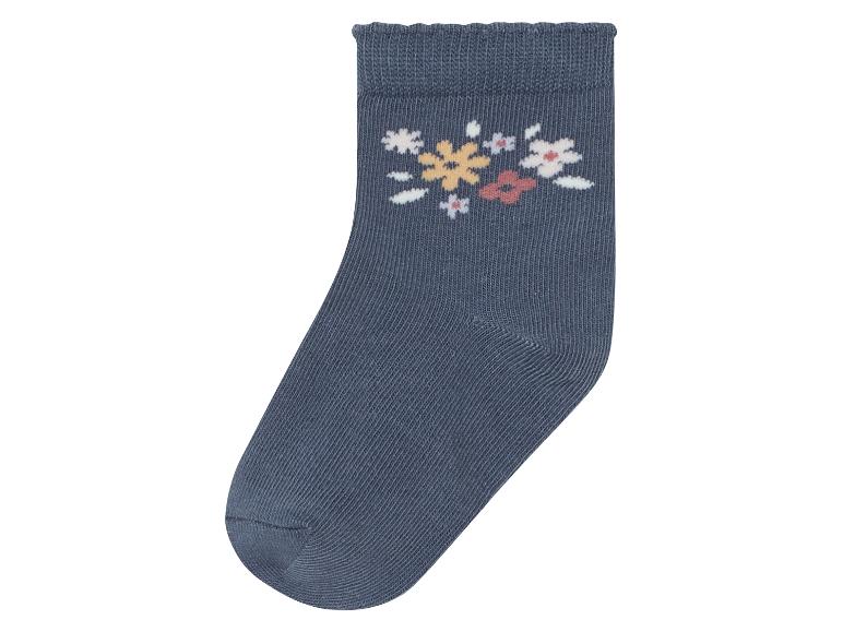 Baby sok, blauw met bloemenprint.