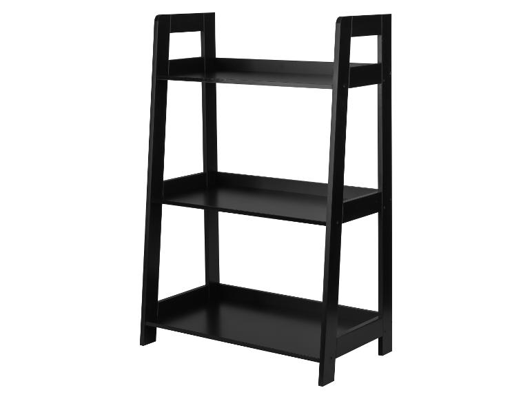 Zwarte houten boekenkast met drie planken.