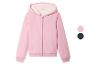 Roze hoodie met rits, gevoerd met fleece.