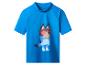 Blauw kinder T-shirt met korte mouwen en een hondenprint met zonnebril.