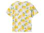 Wit T-shirt met patroon van gele citroenen en groene bladeren.
