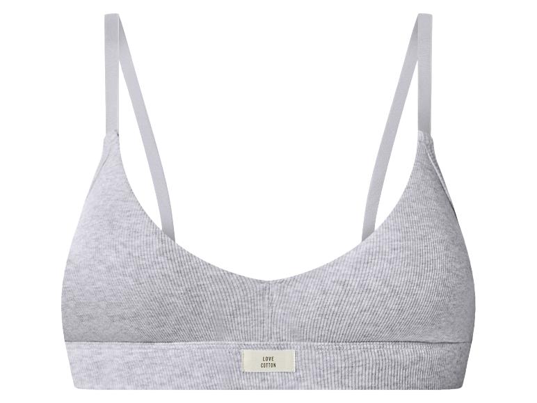 Grijze geribbelde katoenen bralette met dunne bandjes en label 