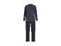 Heren marineblauwe gestreepte pyjama met lange mouwen en lange broek.
