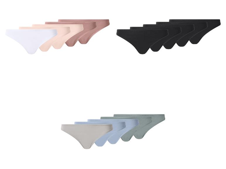 Driepak stringtanga's in wit, beige, zwart en grijs.