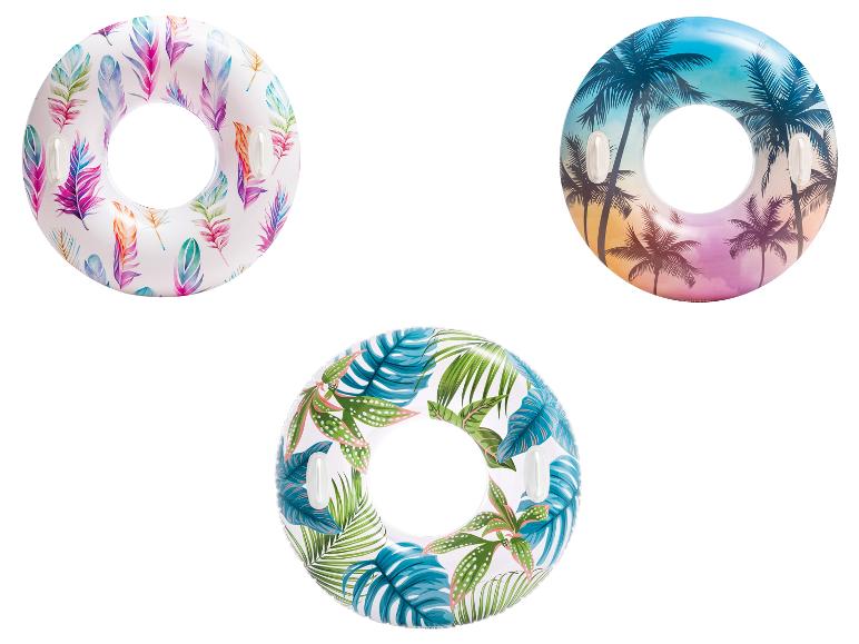 Tropische zwembanden: veren, palmbomen, tropische bladeren.