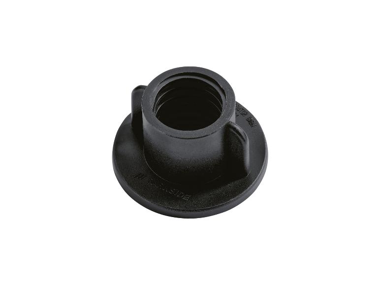 Een zwarte kunststof fitting van Parkside.