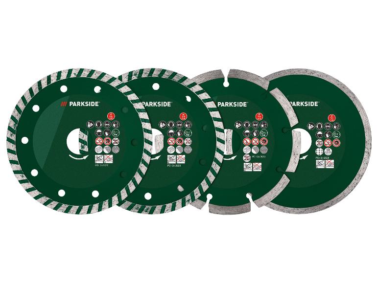 Vier Parkside diamantdoorslijpschijven voor diverse materialen