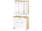 Badkamermeubelset met spiegelkast in wit en licht hout.