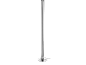 Moderne buisvormige vloerlamp met ronde chromen voet en zwarte kabel.