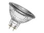 Glazen halogeenlamp met twee pinnen en een geribbeld oppervlak, schuin geplaatst.