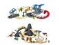 Houten treinset met stads- en dinosaurus-thema, inclusief rails, voertuigen en accessoires.