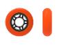 Oranje wielen voor skates, vooraanzicht en zijaanzicht.