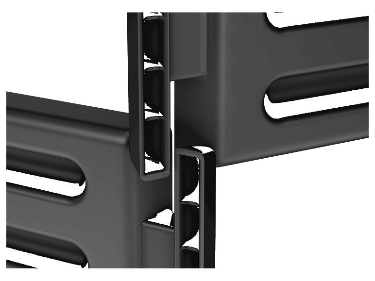 Zwarte, modulaire connectoren voor opbergbakken.