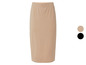 Een beige rok met een elastische tailleband.