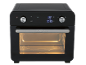 Zwarte airfryer oven met digitaal display dat 190°C en 30 minuten toont.