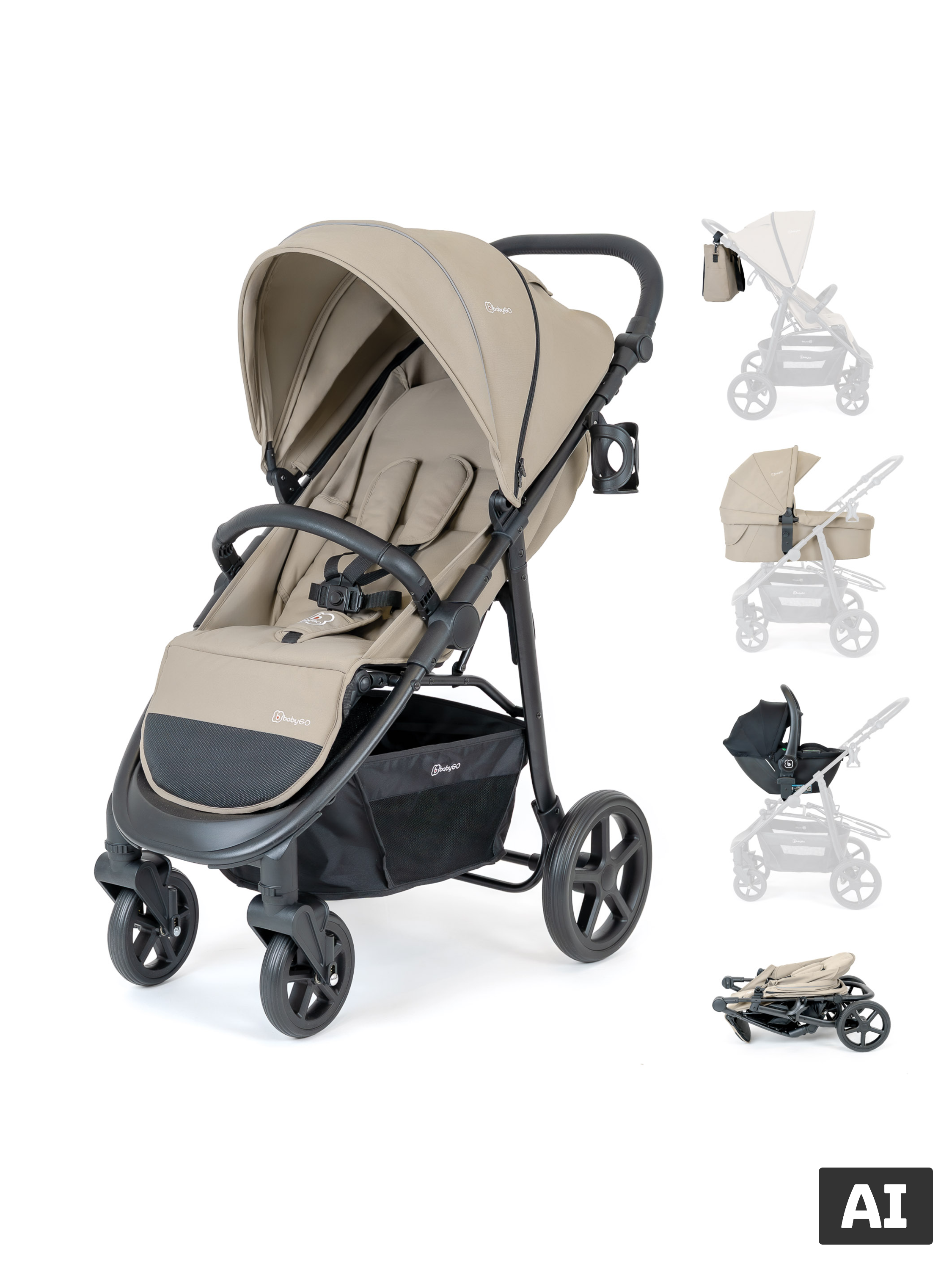 BABYGO Kinderwagen set Evolution 3-in-1, tot 22 kg (Beige)