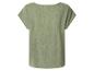 Achteraanzicht van een lichtgroene, getextureerde top met korte mouwen.