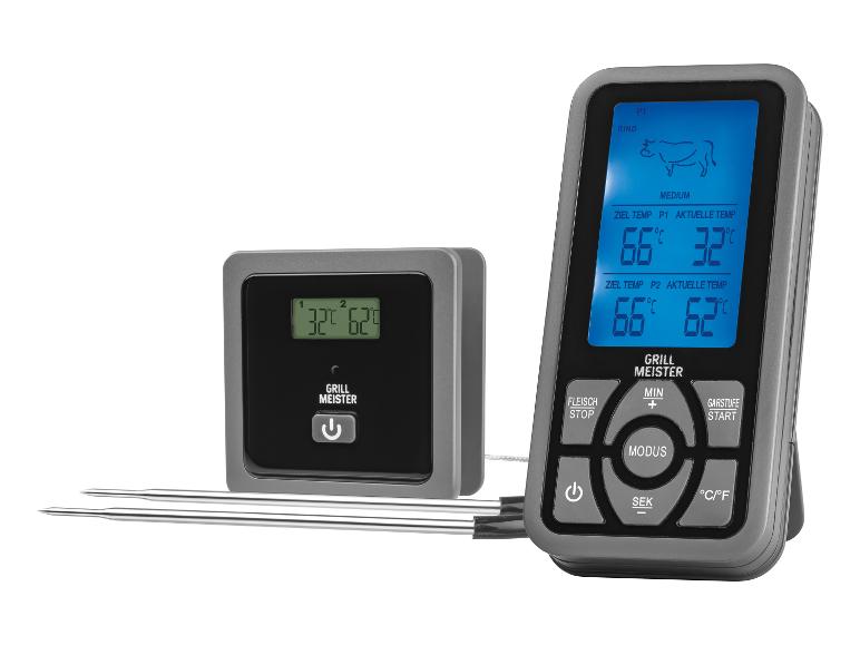 Grillmeister digitale thermometer met twee probes voor barbecueën.