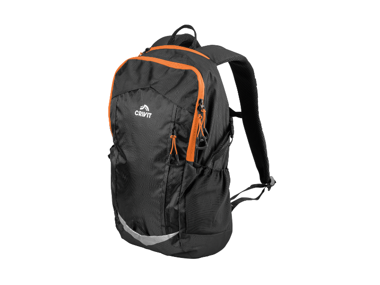 Zwarte Crivit rugzak met oranje details.