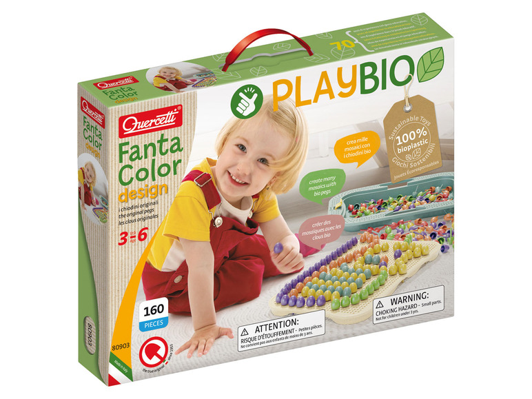 Quercetti Fanta Color Design speelset met 160 kleurrijke pinnen om mozaïeken te maken.