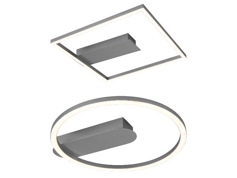 Twee moderne LED-plafondlampen: een vierkante en een ronde, in zilverkleur.