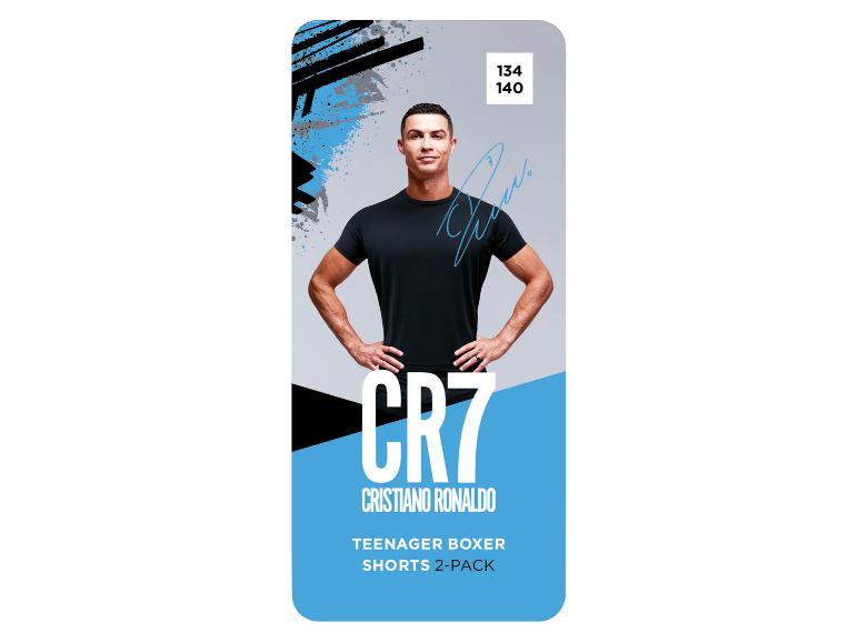 Heren boxershorts 2-pack met afbeelding van Cristiano Ronaldo en CR7-logo.