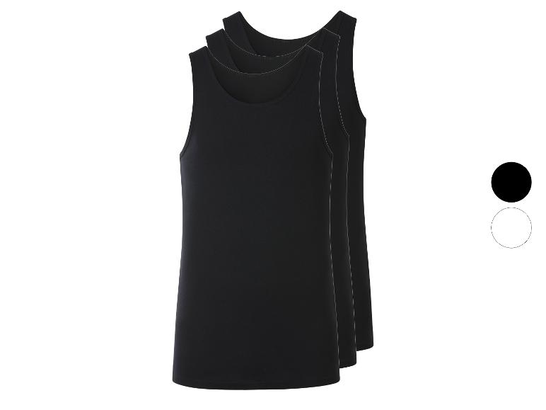 Verpakking van drie zwarte heren tanktops, met witte kleuroptie