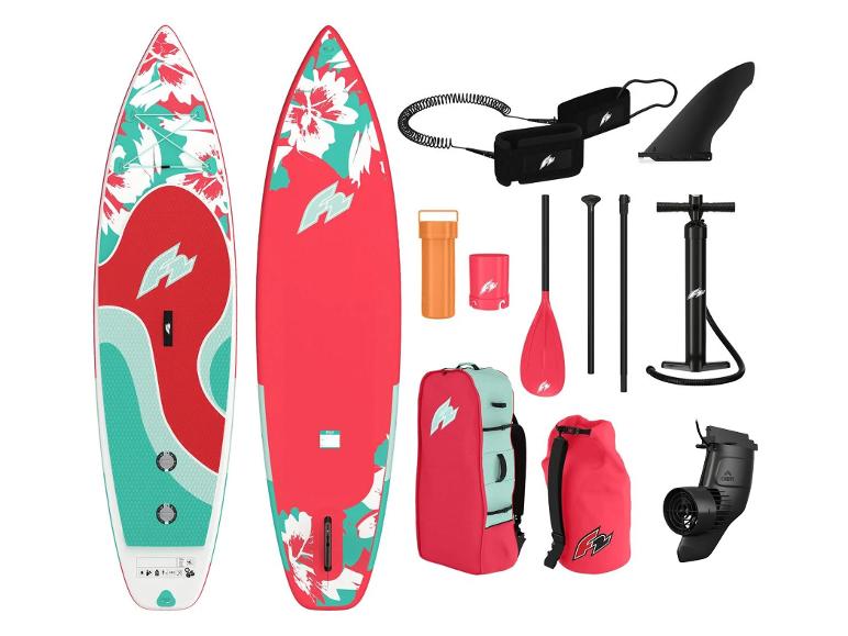 Opblaasbaar SUP-board, peddel, tas en accessoires; bloemenprint.