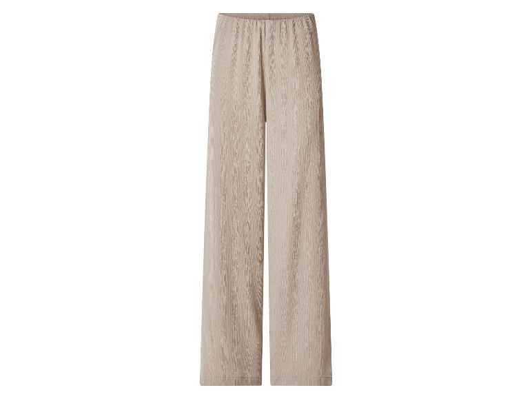 Beige wijde broek met elastische taille en gestructureerde stof.