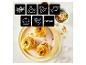 Gebakken appels met diverse kookpictogrammen: friet, kip, groenten, vis, cupcake, fruit, handmatig.