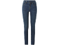 Donkerblauwe damesjeans in klassieke five-pocketstijl met rechte pijpen.