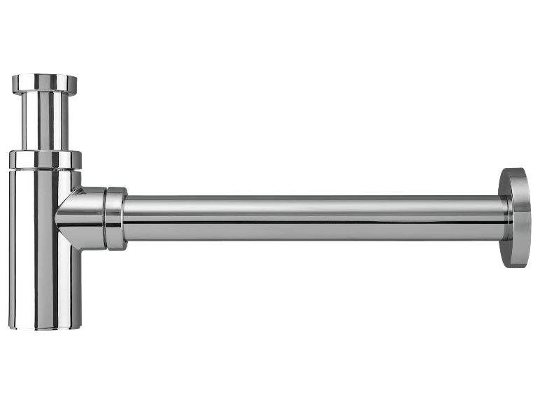 Verchroomde flessifon voor wastafel of bidet.