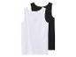 Twee tanktops, één wit en één zwart, platliggend.