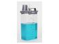 Transparante vloeistofdispenser met blauwe vloeistof, meetschaal tot 2000 ml en maatbeker.