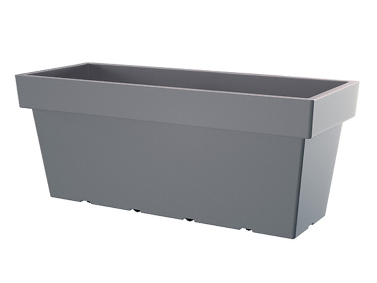 Grijze rechthoekige plantenbak met voeten.