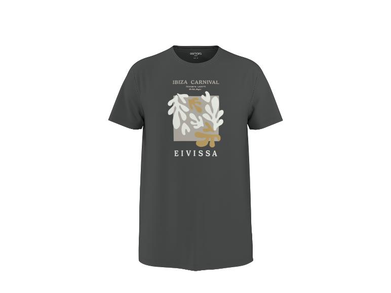 Donkergrijs heren T-shirt met 'IBIZA CARNIVAL' print en abstracte bladeren.
