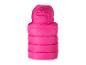 Roze gewatteerde bodywarmer met capuchon, achterkant.