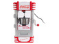 Een rode popcornmachine met Coca-Cola branding in retro-stijl.