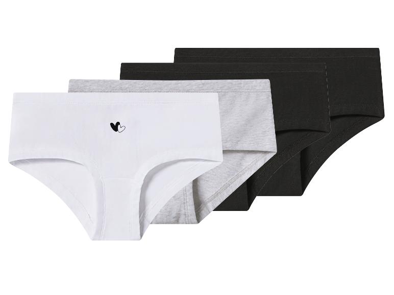 Set van drie katoenen slips in wit, grijs en zwart, met een geborduurd hart op de witte.